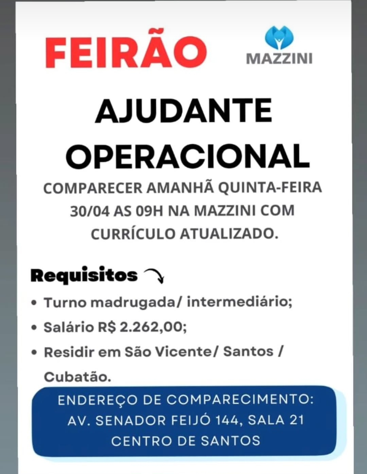 Vagas 29/04/2026 Baixada Santista