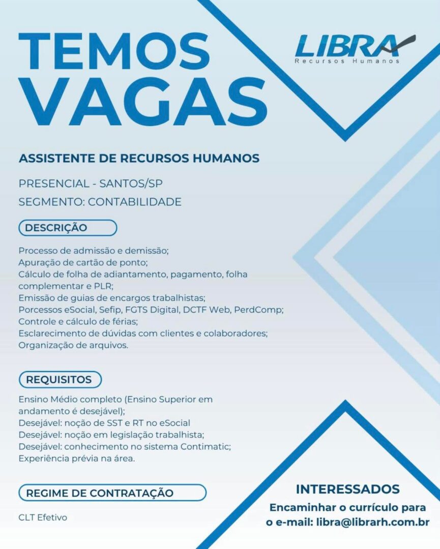 Vagas 10/06/2026 Baixada Santista