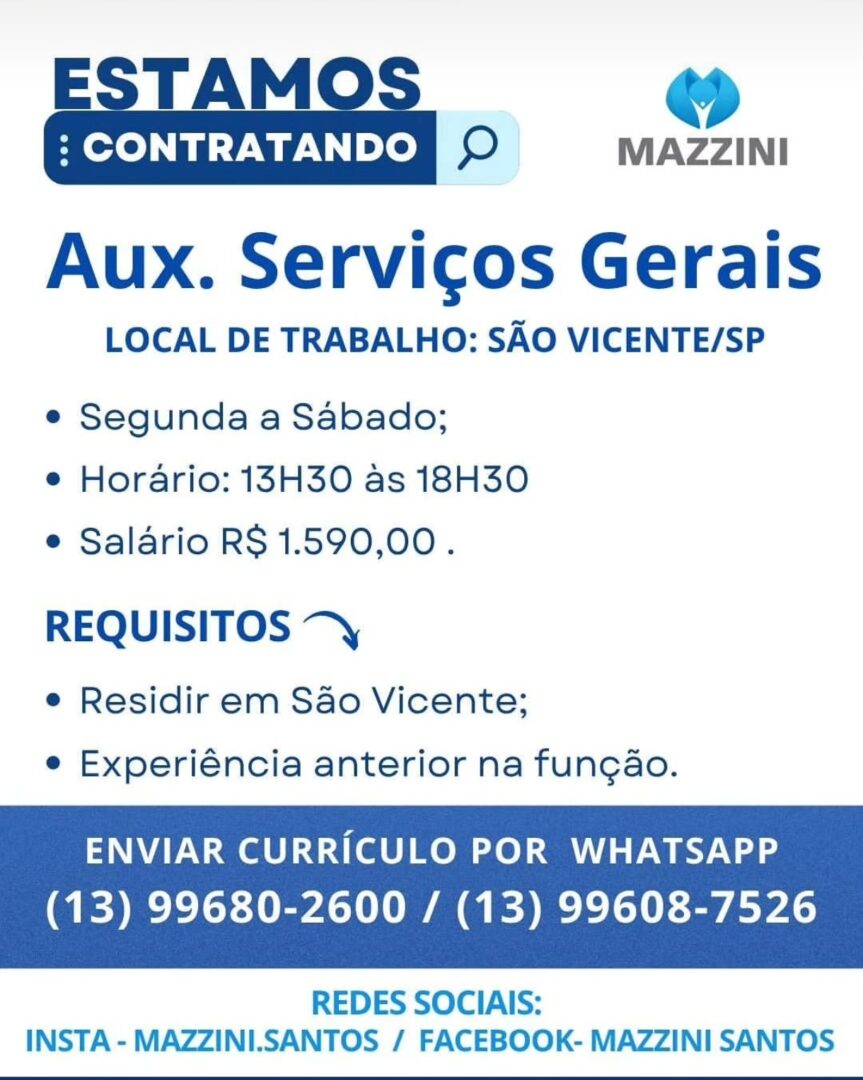 Vagas 12/06/2026 Baixada Santista