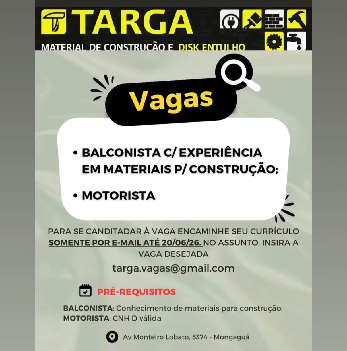 Vagas 16/06/2026 Baixada Santista