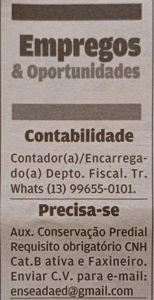 Vagas 28/06/2026 Baixada Santista