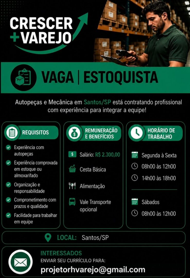 Vagas 29/06/2026 Baixada Santista