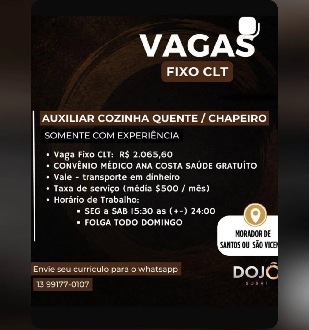 Vagas 15/08/2026 Baixada Santista