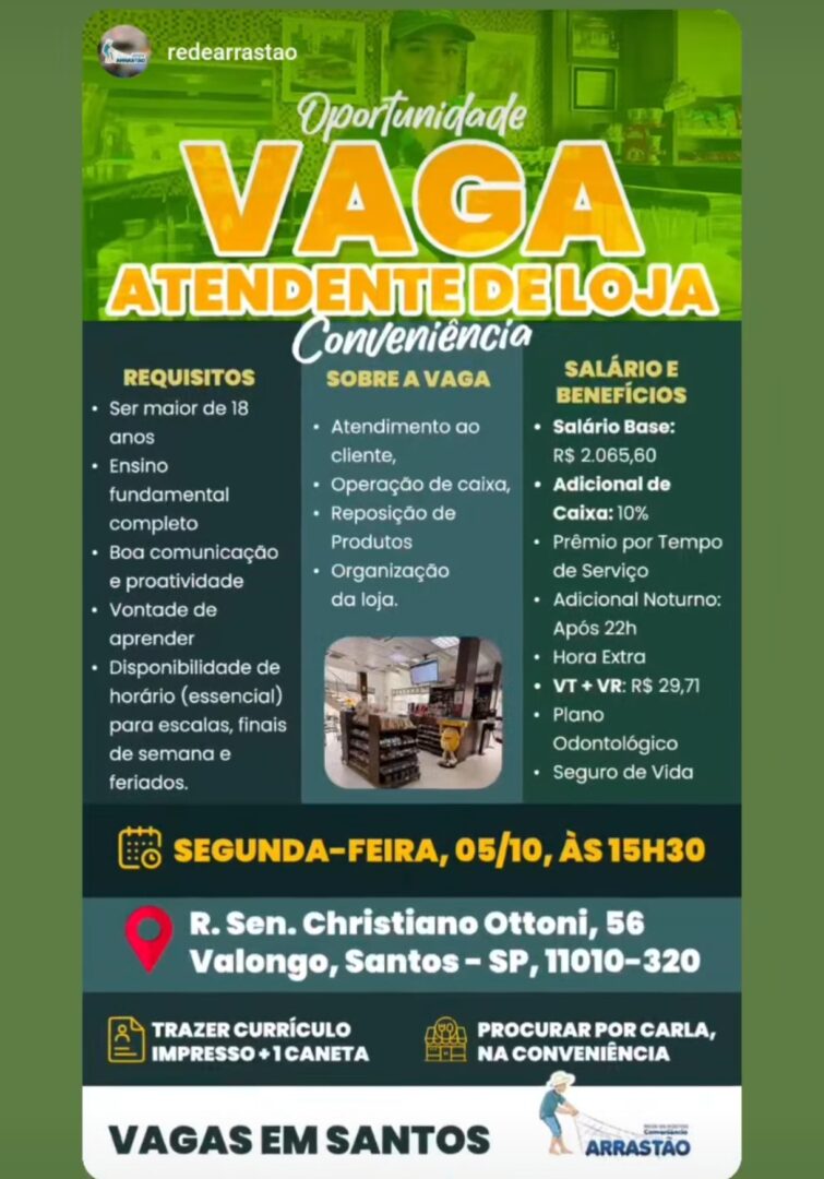 Vagas 03/10/2026 Baixada Santista