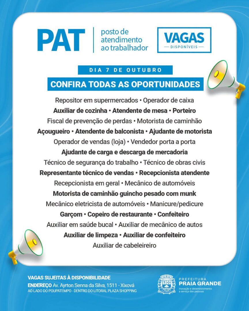 Vagas 07/10/2026 Baixada Santista