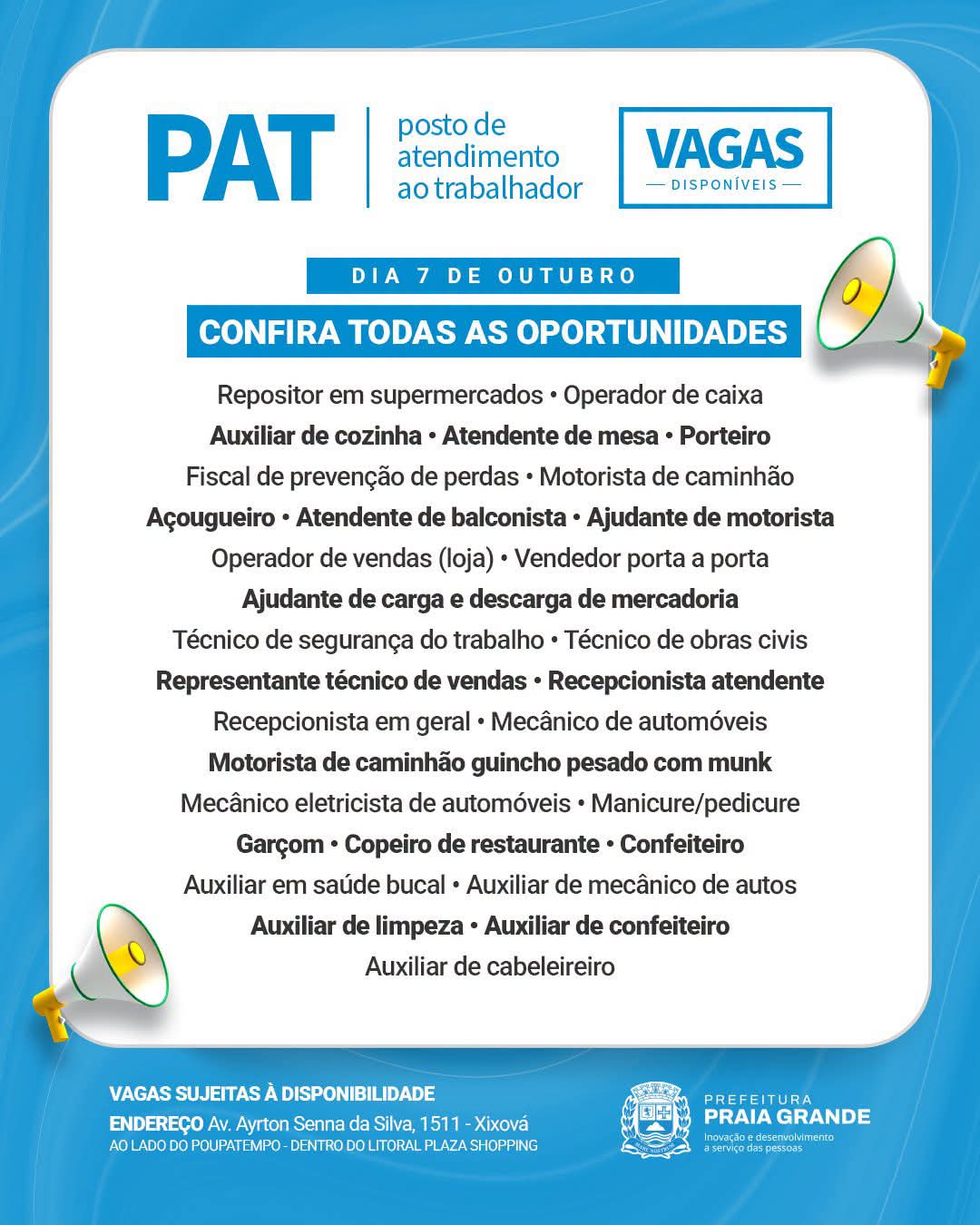 Vagas 07/10/2026 Baixada Santista