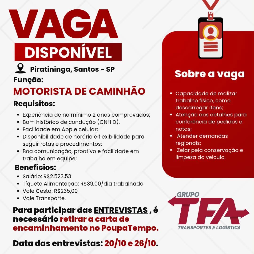 Vagas 13/10/2026 Baixada Santista