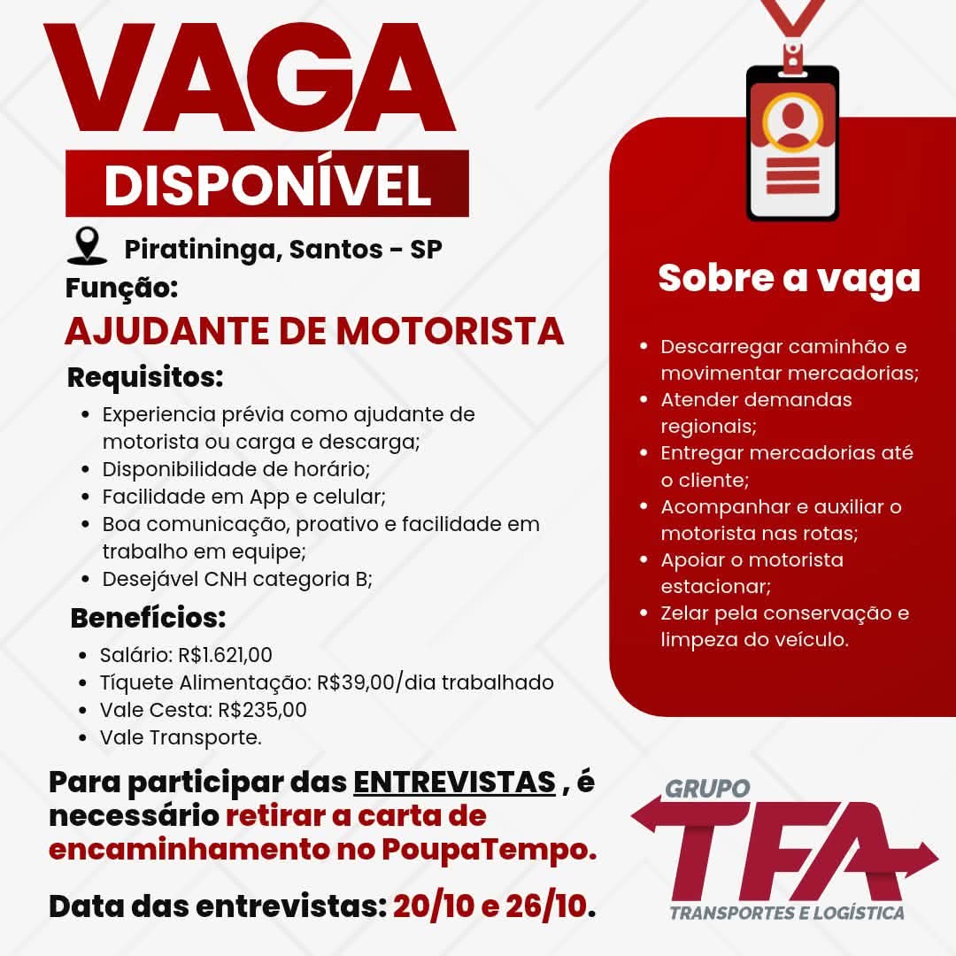 Vagas 13/10/2026 Baixada Santista