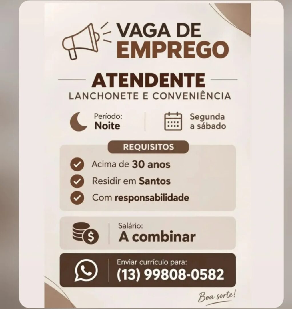 Vagas 15/10/2026 Baixada Santista