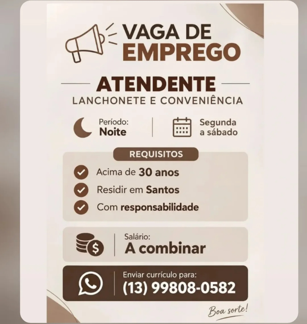 Vagas 15/10/2026 Baixada Santista