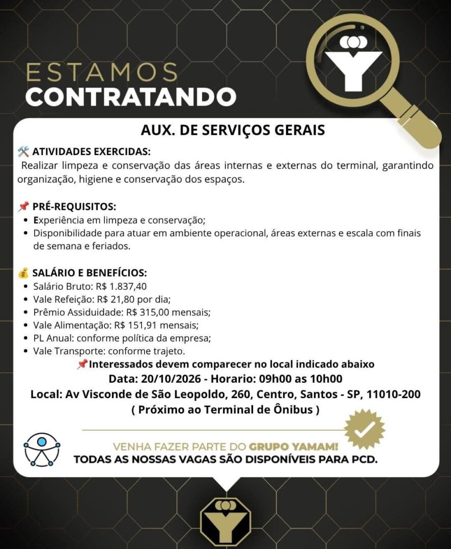 Vagas 19/10/2026 Baixada Santista