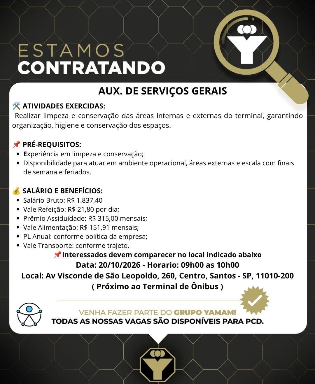 Vagas 19/10/2026 Baixada Santista