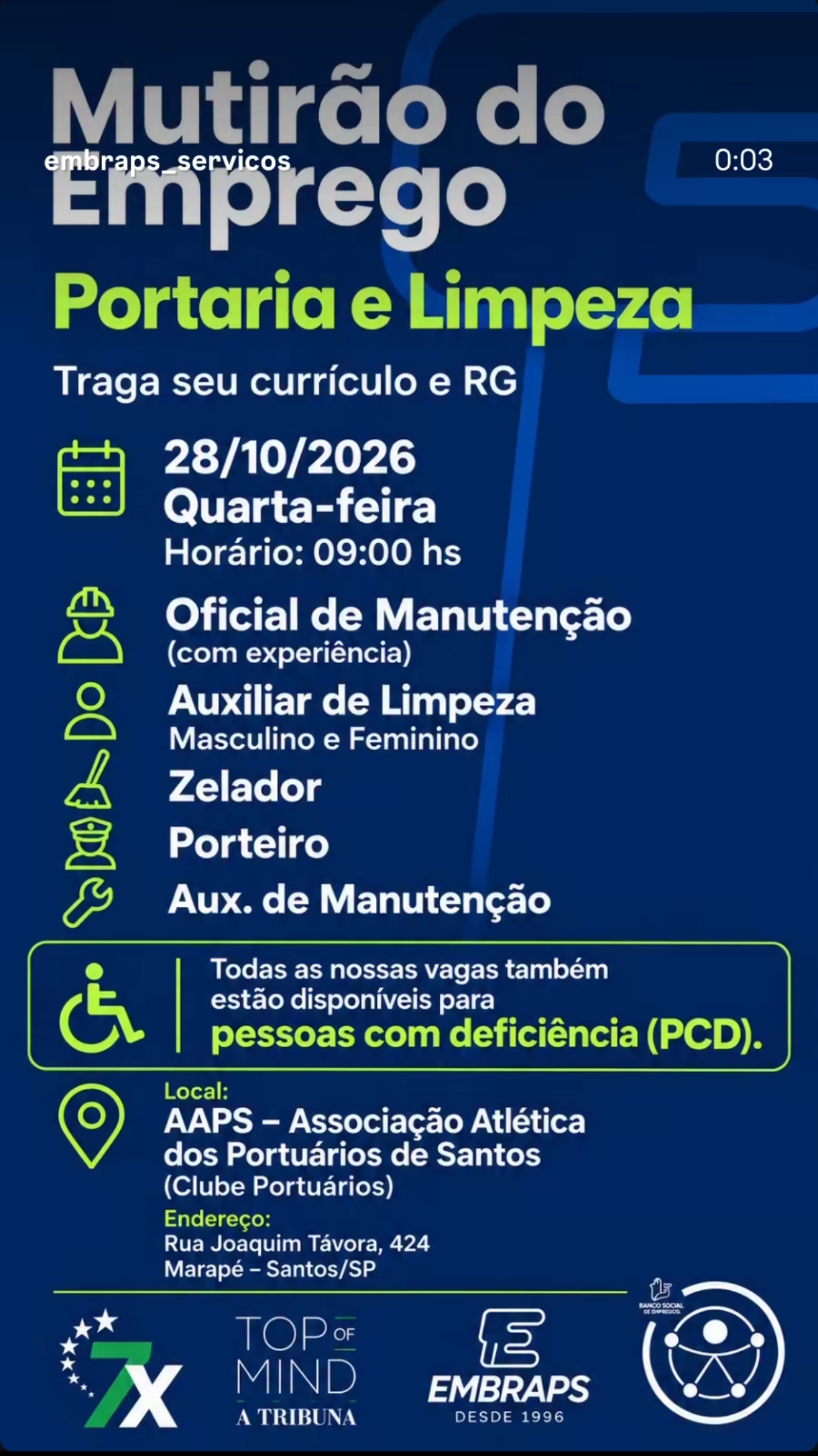 Vagas 22/10/2026 Baixada Santista