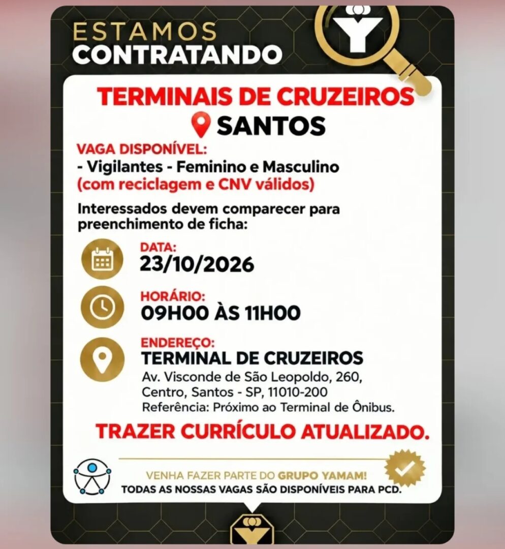 Vagas 22/10/2026 Baixada Santista