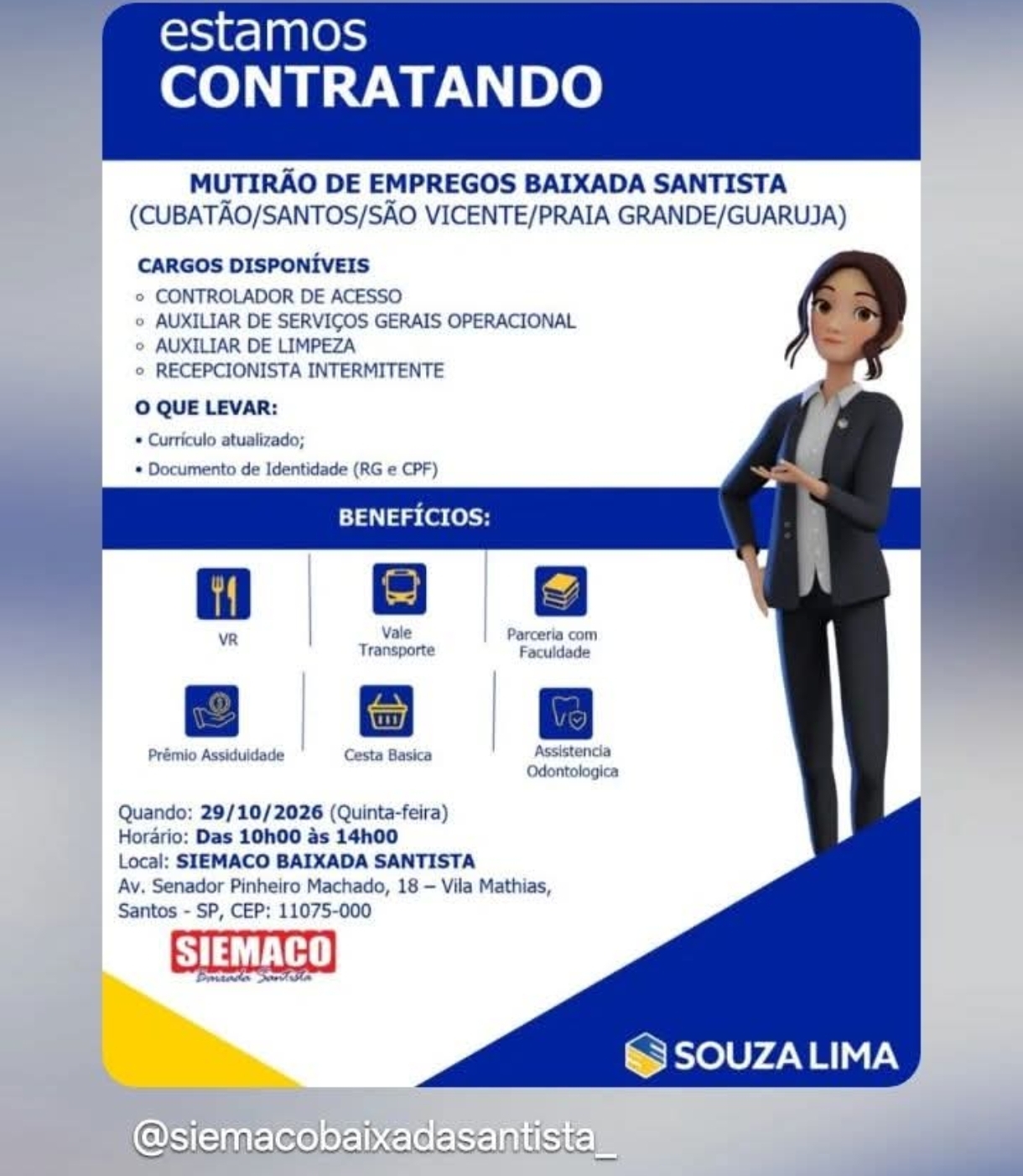 Vagas 26/10/2026 Baixada Santista