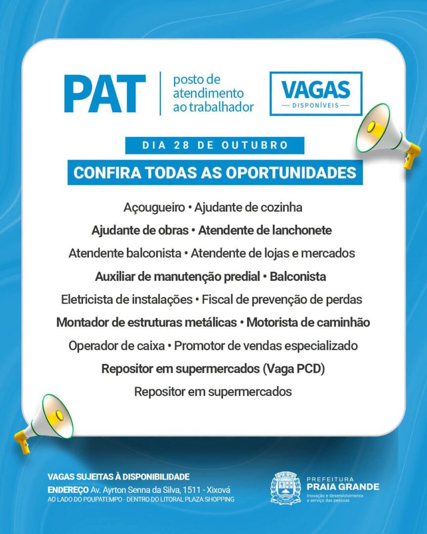 Vagas 28/10/2026 Baixada Santista