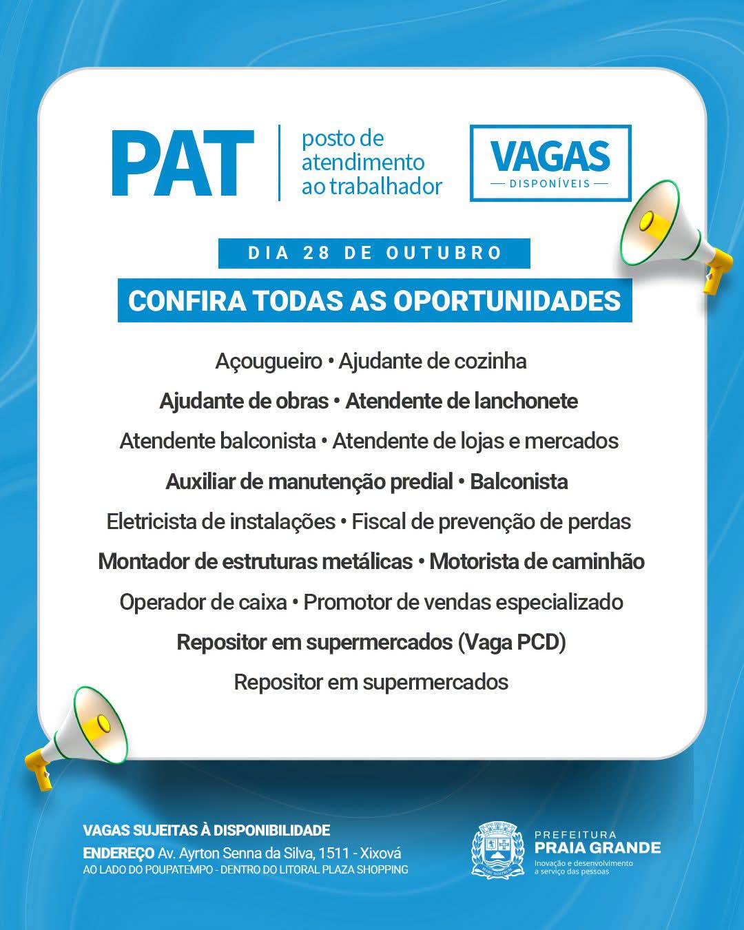 Vagas 28/10/2026 Baixada Santista