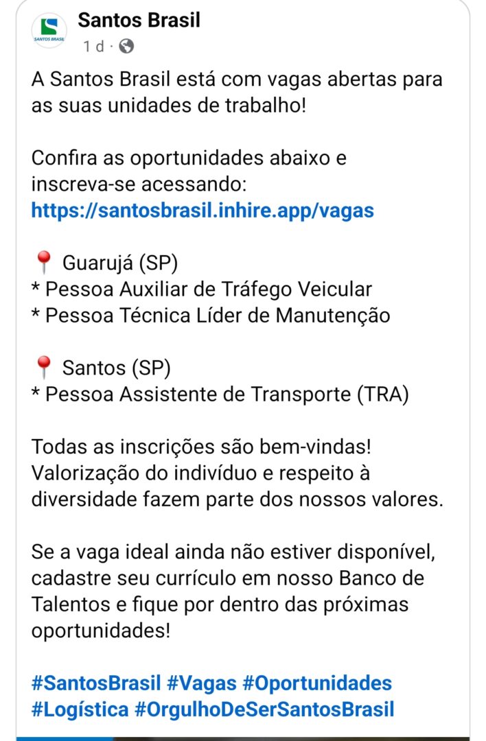 Vagas 28/10/2026 Baixada Santista