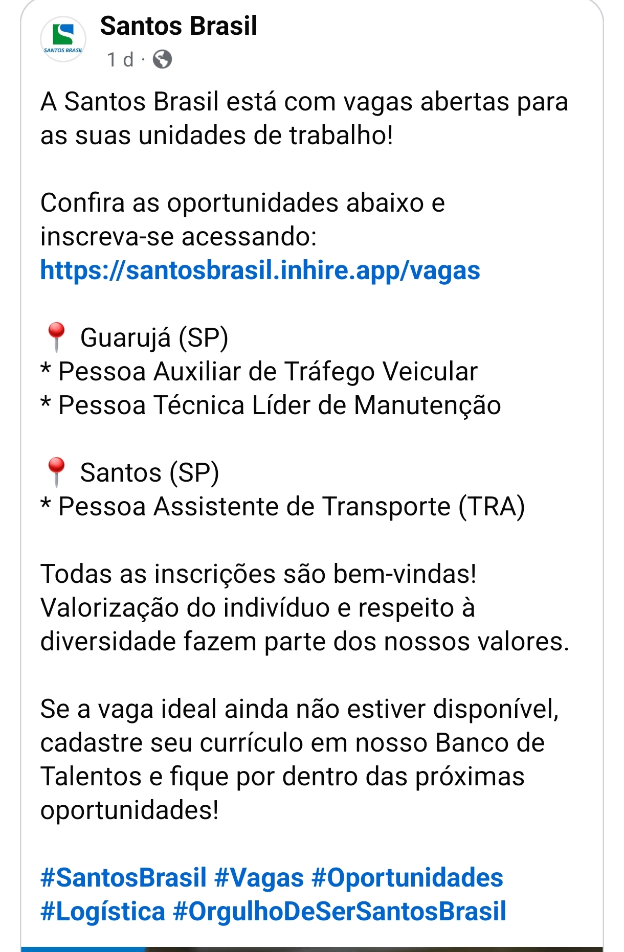 Vagas 28/10/2026 Baixada Santista