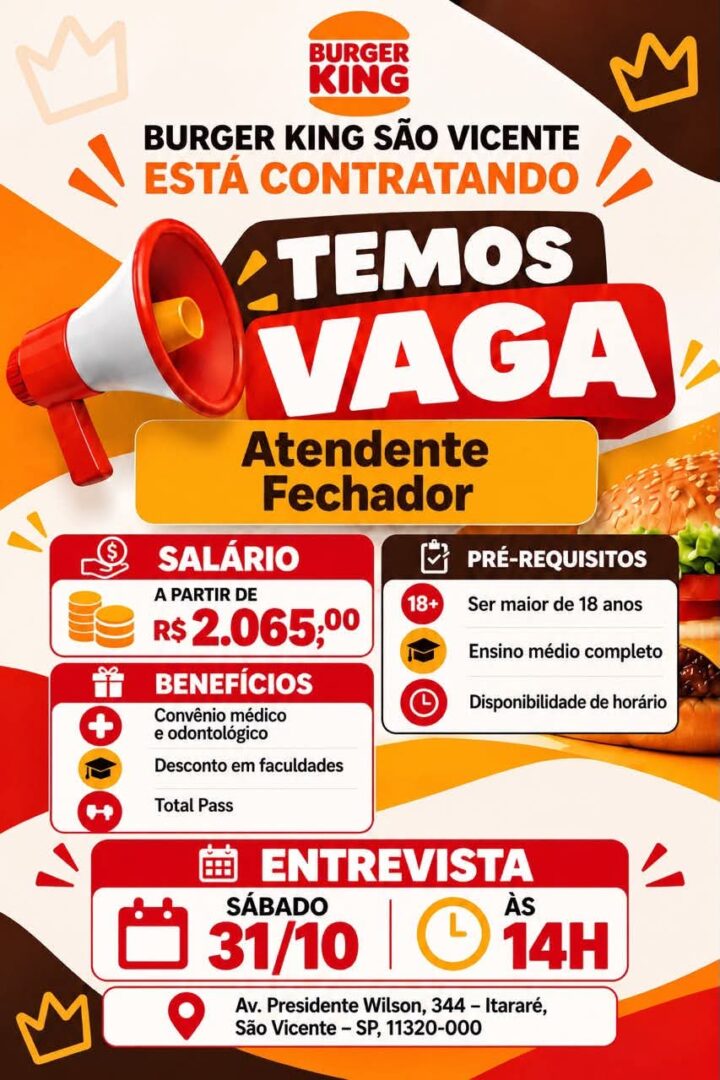 Vagas 29/10/2026 Baixada Santista