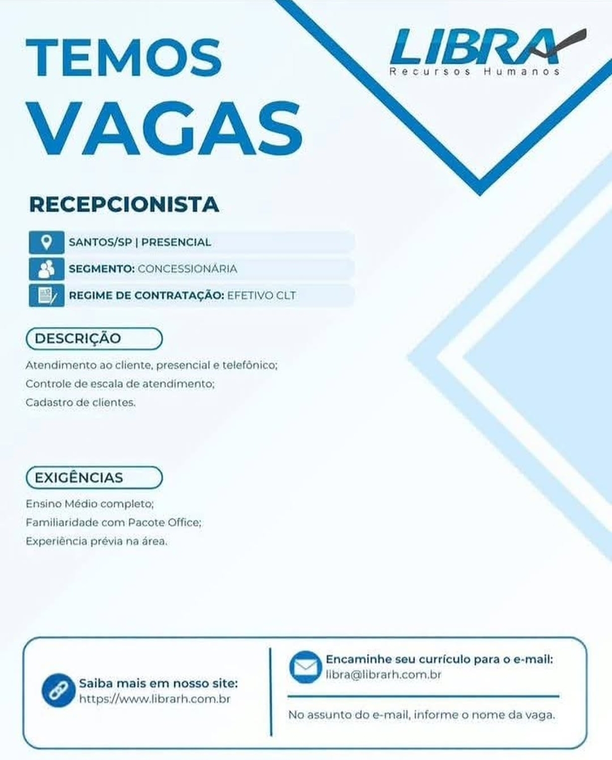 Vagas 29/10/2026 Baixada Santista
