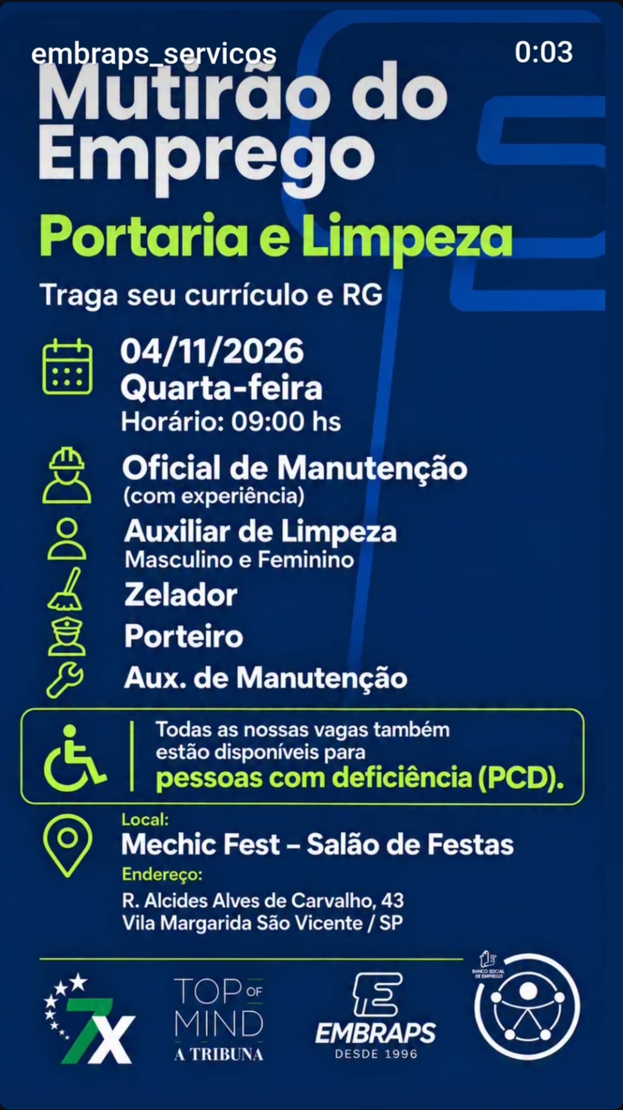 Vagas 30/10/2026 Baixada Santista
